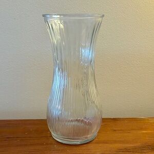 Vintage Hoosier Vertical Ribbed Heavy Glass Vase, Clear Glass 9.75" h x 4.5" d
